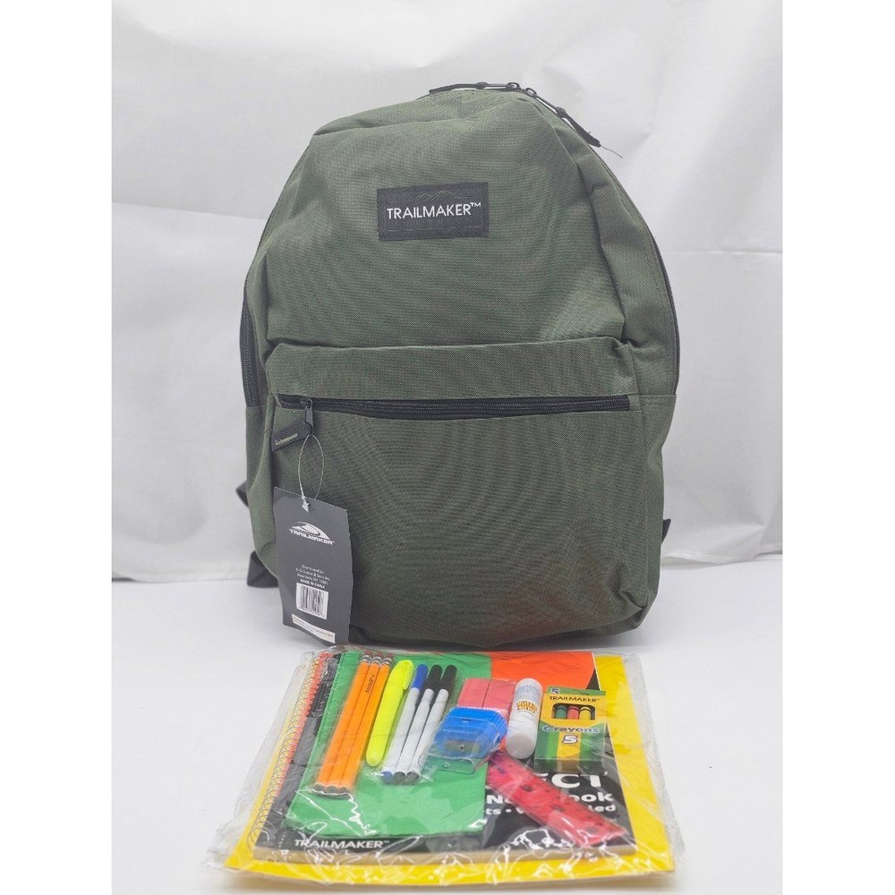 Trailmaker Backpack Kids OS Green New School Supplies Included Bundle